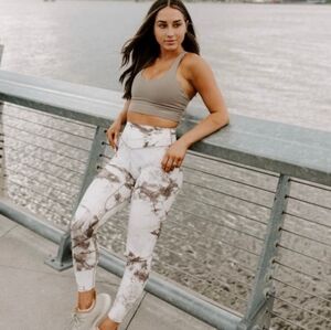 Balance Athletica White and Brown Tie-Dye Leggings